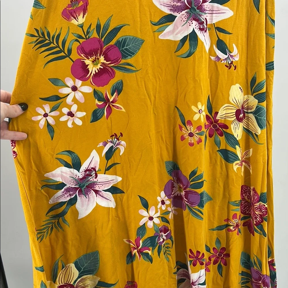 Old Navy Floral Mini swing Dress Yellow Purple L floral viscose tropical summer - Picture 9 of 11